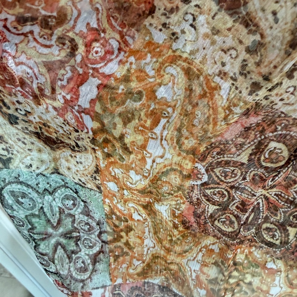 Johnny Was Sheer Silk Tunic Blouse Patchwork Floral Boho Multicolor (108) - Picture 4 of 5